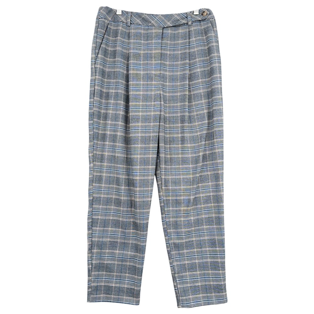Topshop Plaid Tapered Trousers Womens 8 Polyester Viscose‎ Gray Blue